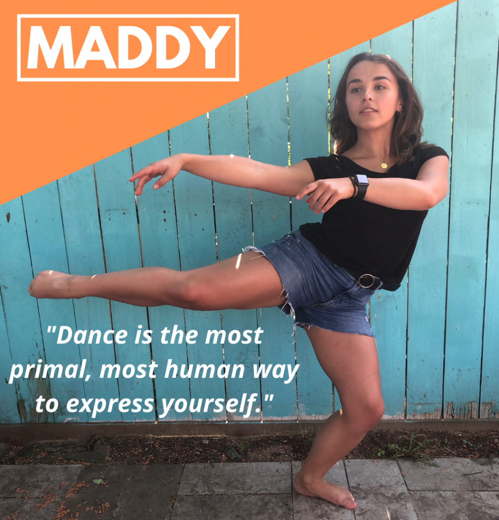 Photo of Maddy Hertel dancing.